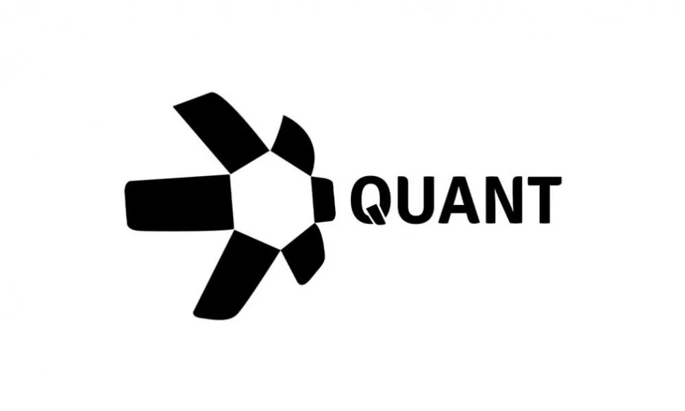 Cryptocurrency quant emblem and sign on a white background